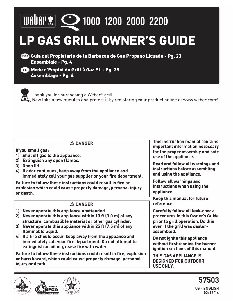 Page 1 de la notice Manuel utilisateur Weber Q1200