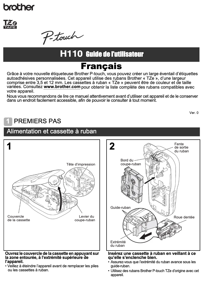 Page 1 of the manual User Manual Brother PT-H110