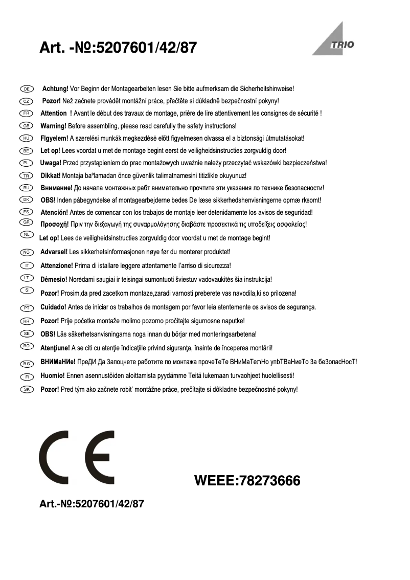 Page 1 of the manual User Manual Trio Lighting Reno 520760187