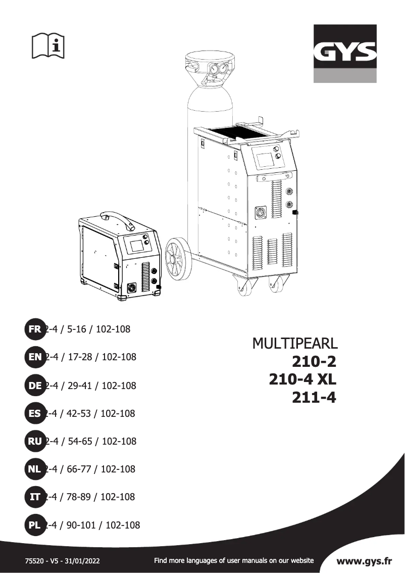 Page 1 of the manual User Manual GYS Multipearl 210-2