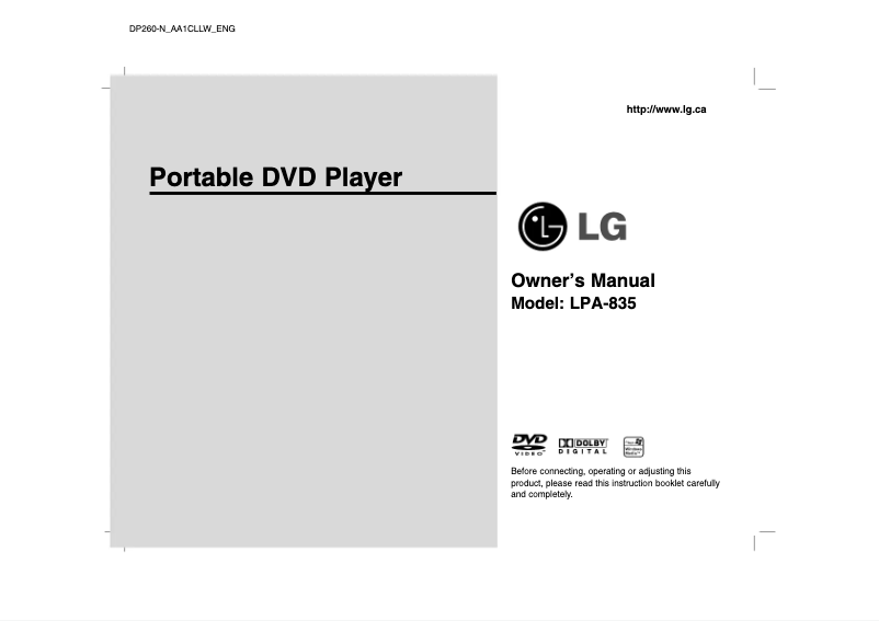 First page image of the manual for DP260
