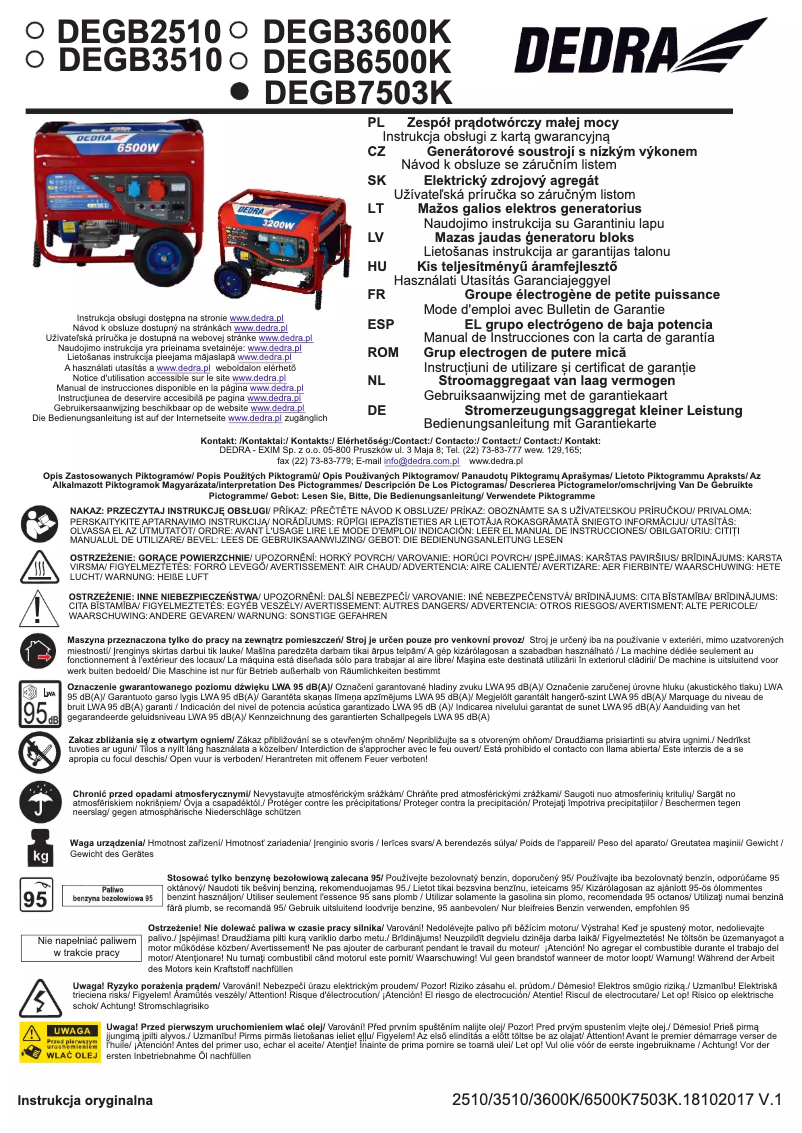 First page image of the manual for DEGB7503K