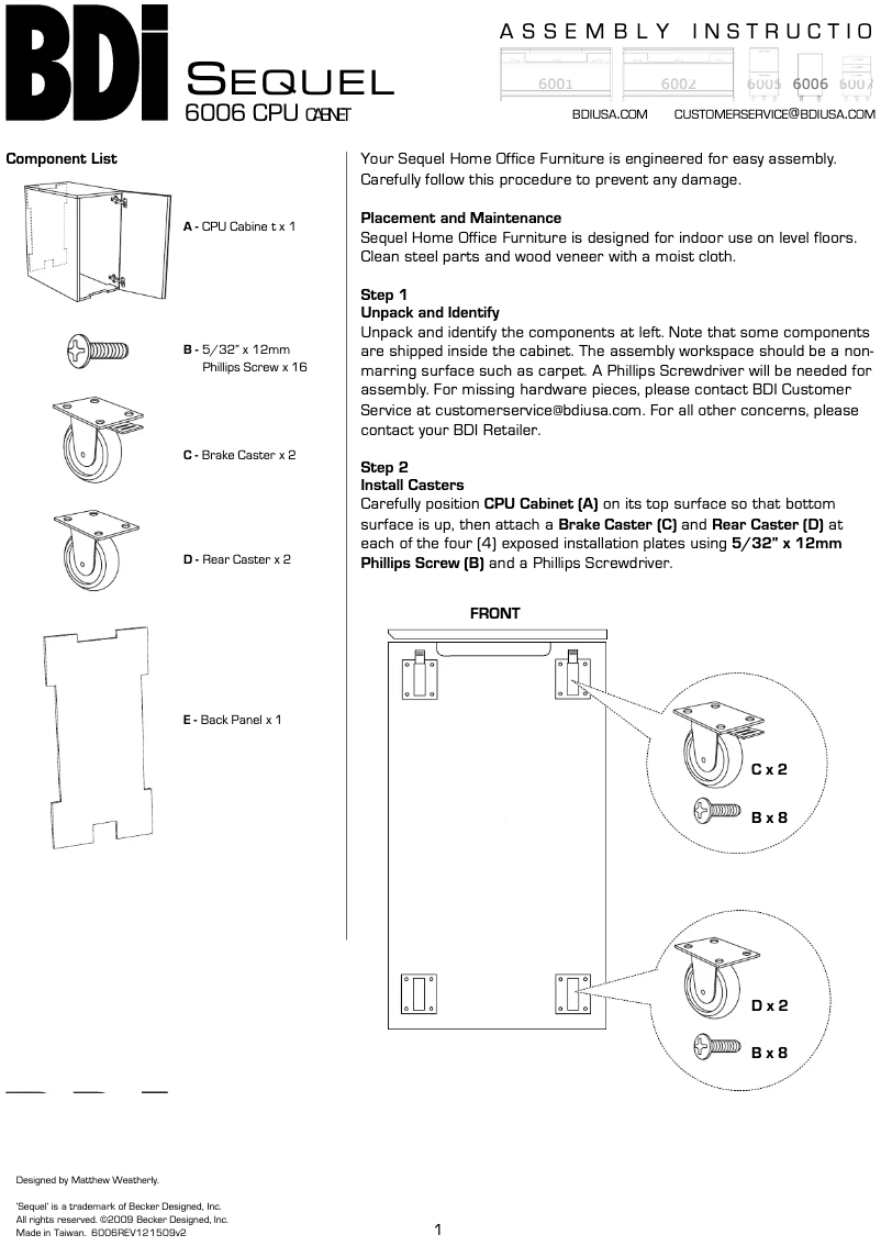 Page 1 of the manual User Manual BDI Sequel 6006A