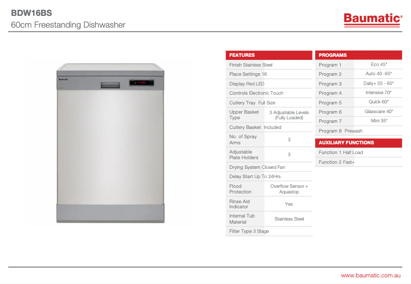 First page image of the manual for BDW16BS