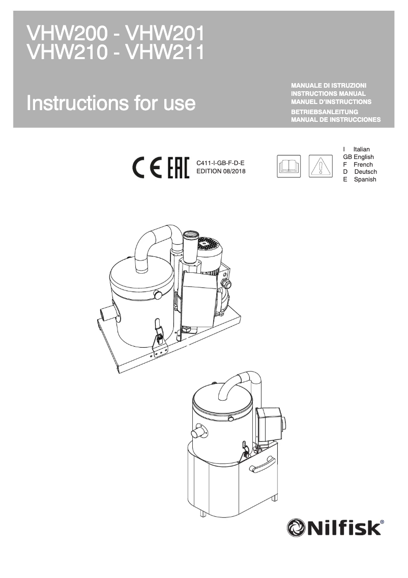 Page 1 of the manual User Manual Nilfisk VHW200