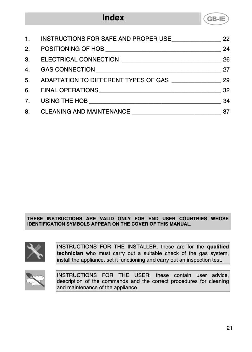 Page 1 of the manual User Manual Smeg SER60SGH