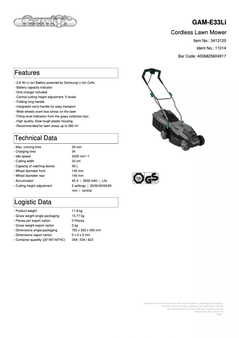First page image of the manual for GAM-E33Li