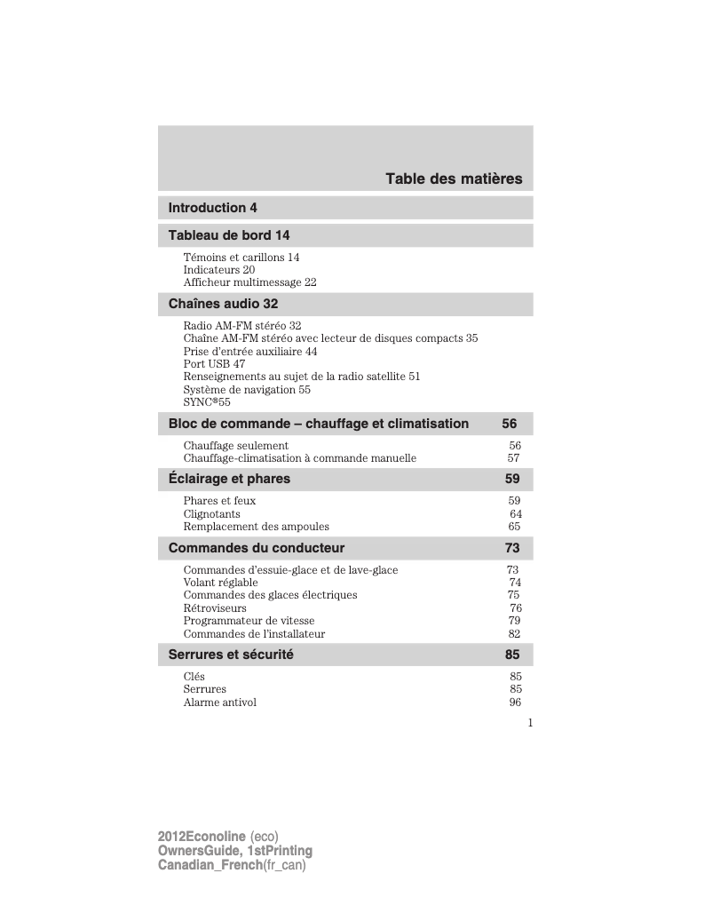 Page 1 of the manual User Manual Ford E-350 (2012)