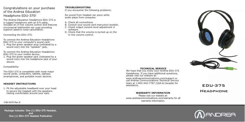 Page 1 of the manual User Manual Andrea EDU-375