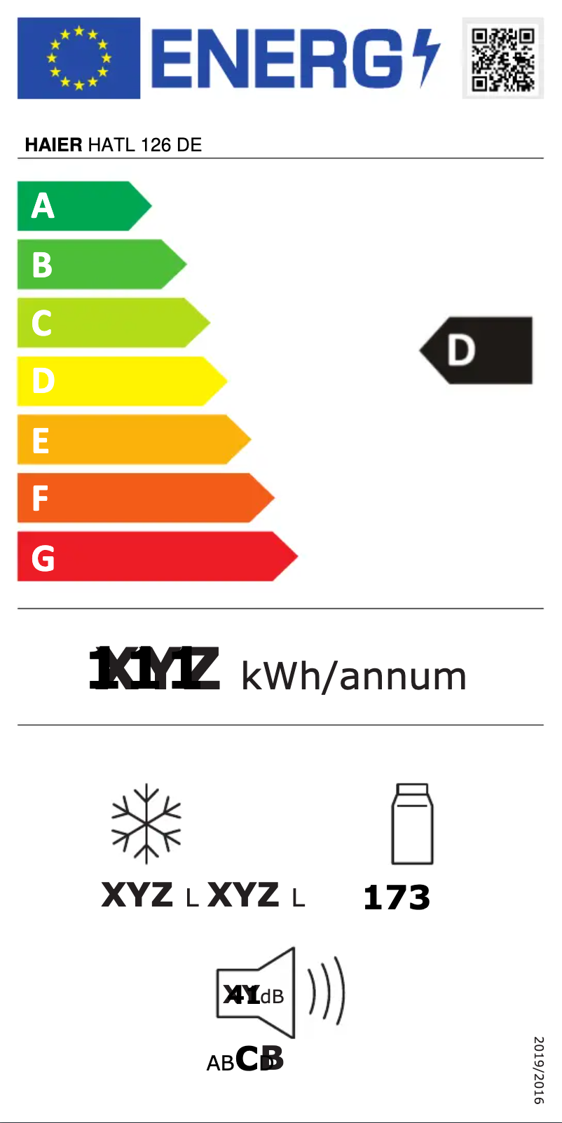 Page 1 of the manual Energy Label Haier HATL 126 DE