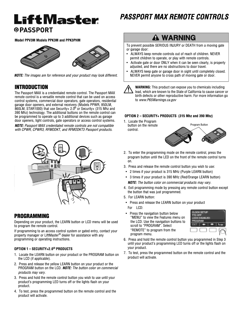 Page 1 of the manual User Manual LiftMaster PPV3M