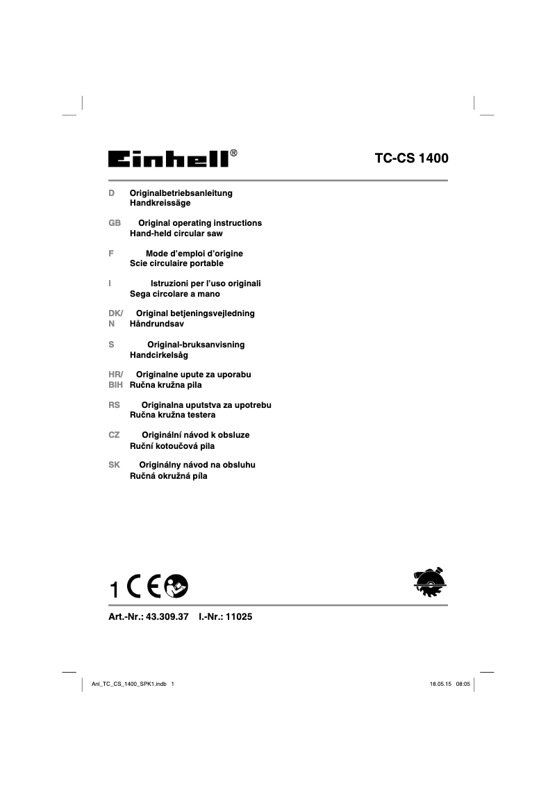 Page 1 of the manual User Manual Einhell TC-CS 1400