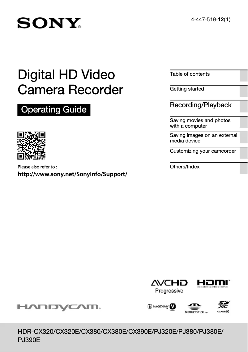 Page 1 of the manual User Manual Sony HDR-PJ380E