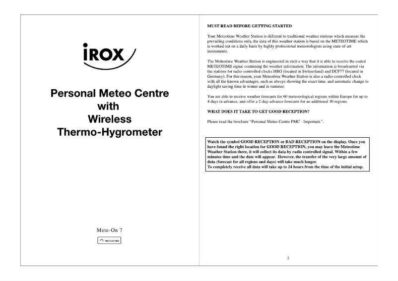 Page 1 of the manual User Manual Irox METE-ON 7