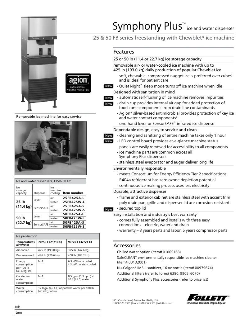 Page 1 of the manual Technical Sheet Follett 50FB425A-L