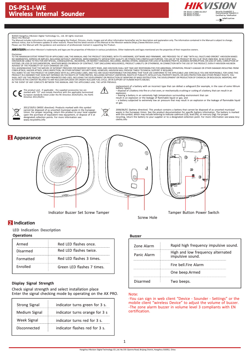 Page 1 of the manual User Manual Hikvision DS-PS1-I-WB