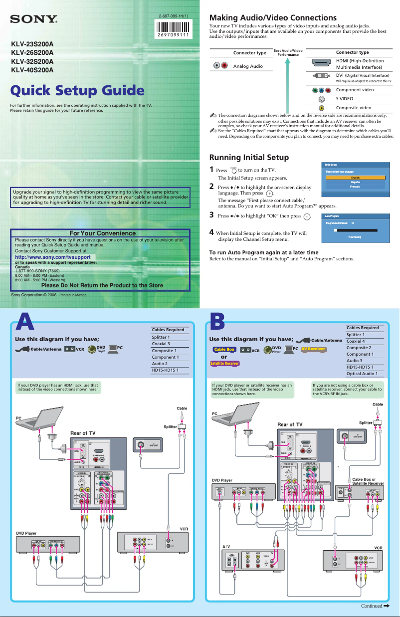 Page 1 of the manual Installation Guide Sony KLV-23S200A