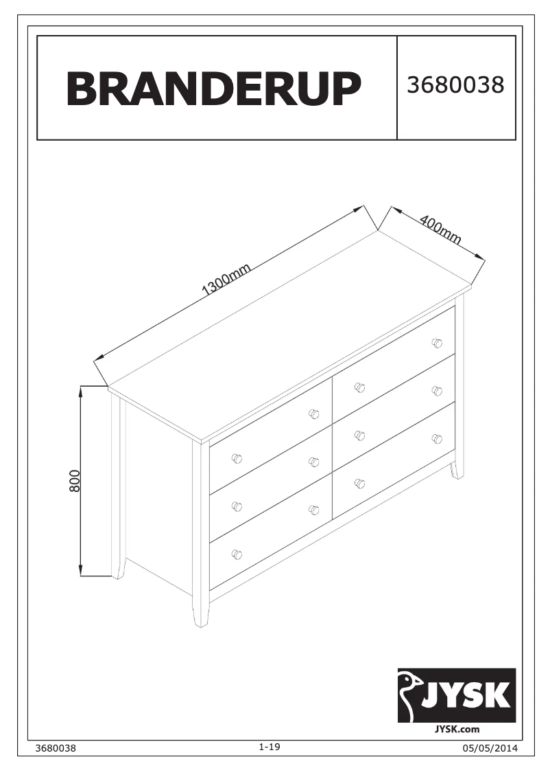 Page 1 of the manual User Manual JYSK Branderup (130x80x40)