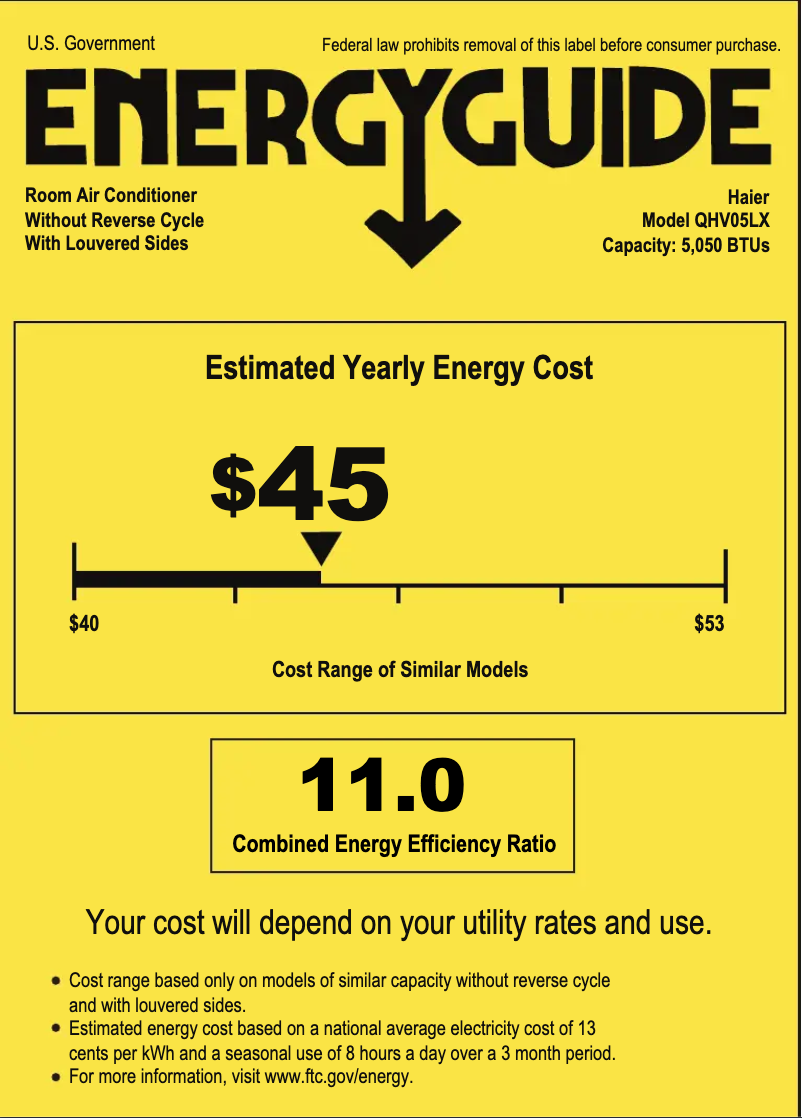 Page 1 of the manual Energy Label Haier QHV05LX