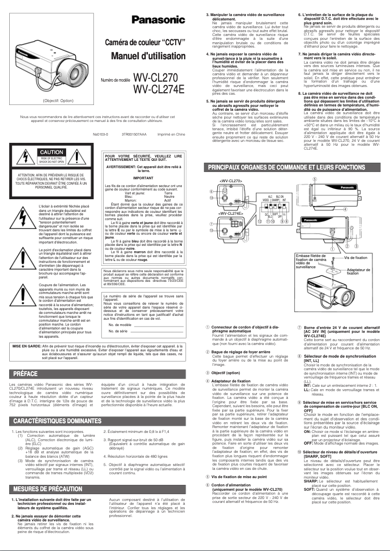 Page 1 of the manual User Manual Panasonic WV-CL270