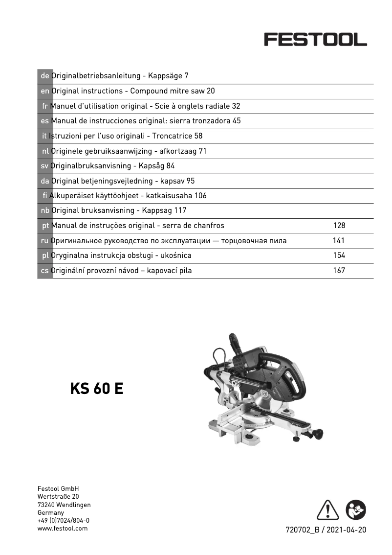 Page 1 of the manual User Manual Festool KAPEX KS 60