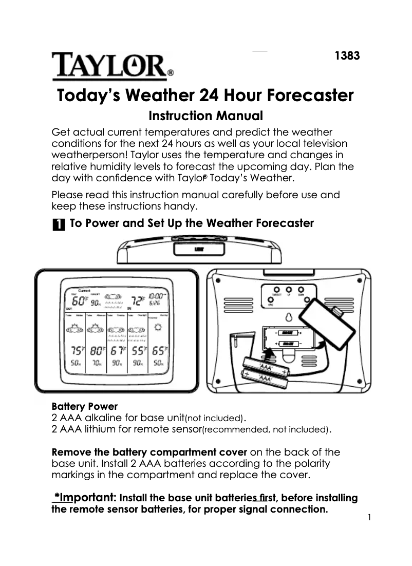 Page 1 de la notice Manuel utilisateur Taylor 1383-21
