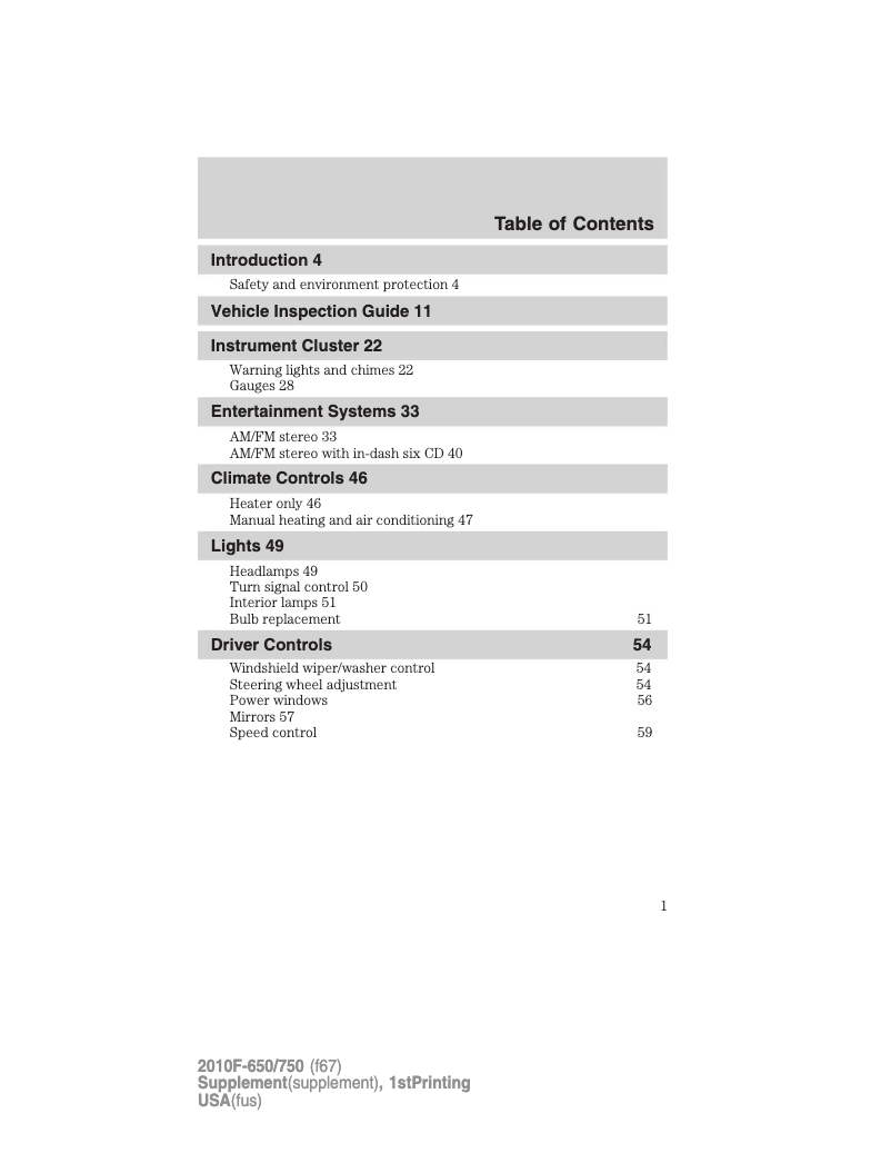 First page image of the manual for F-650 (2010)