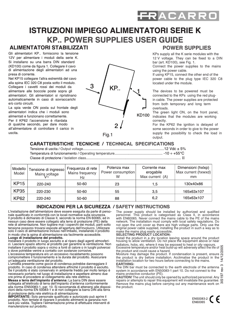 First page image of the manual for KP15