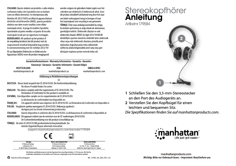 Page 1 of the manual User Manual Manhattan 179584