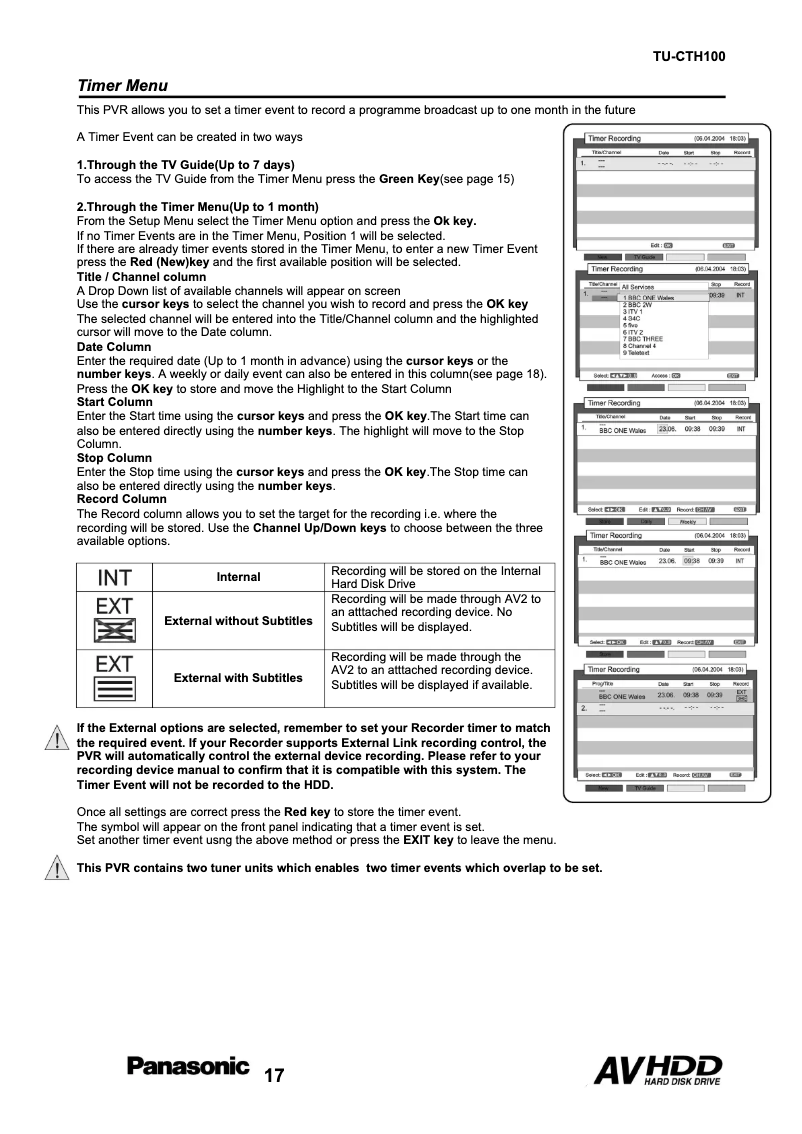 First page image of the manual for TU-CTH100