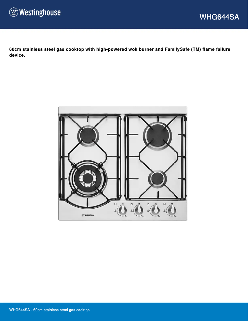 First page image of the manual for WHG644SA