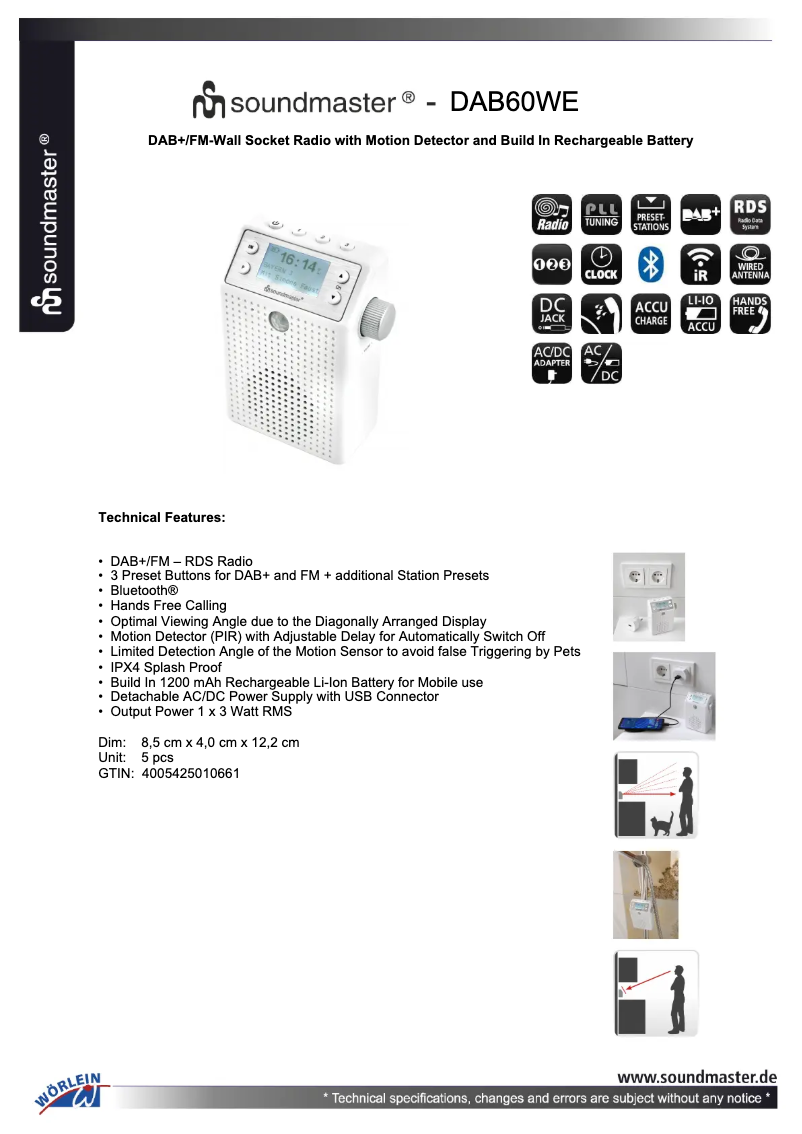 Page 1 of the manual Technical Sheet Soundmaster DAB60