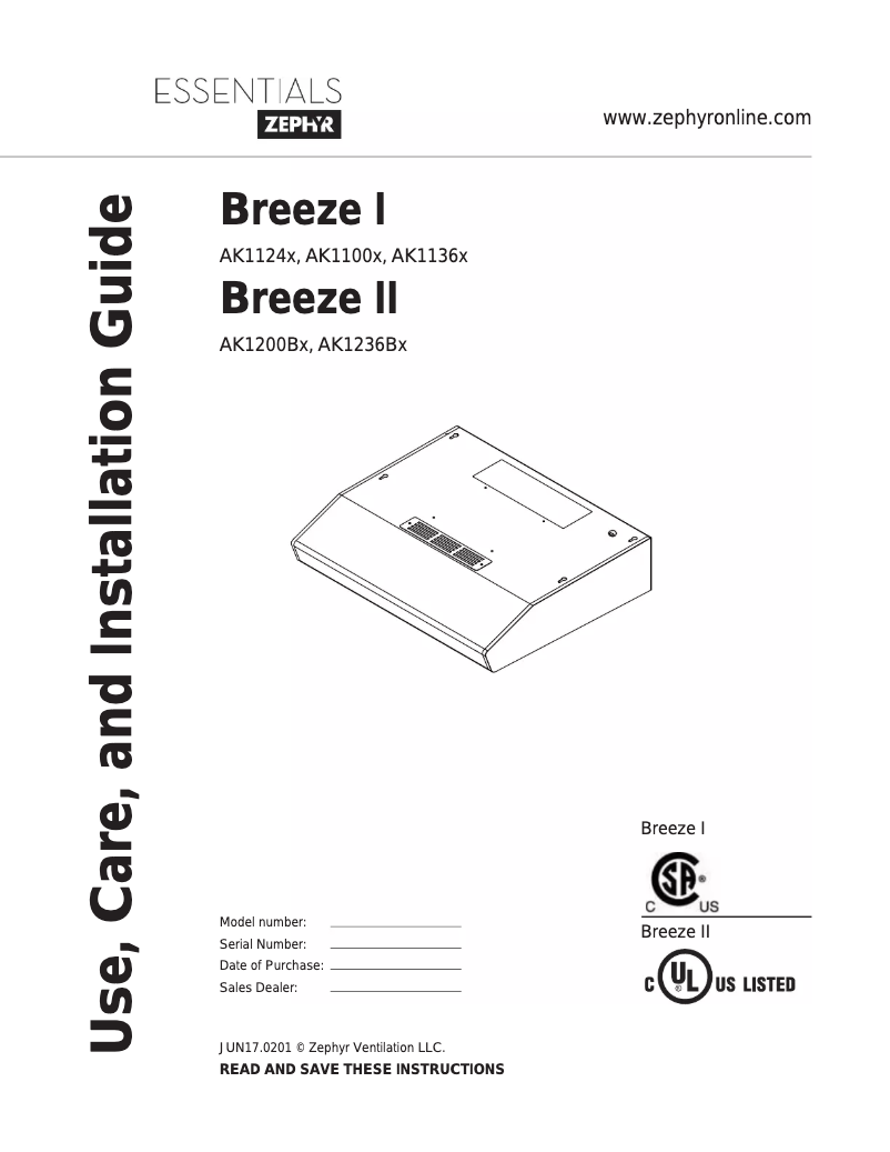 Page 1 of the manual User Manual Zephyr AK1200BB