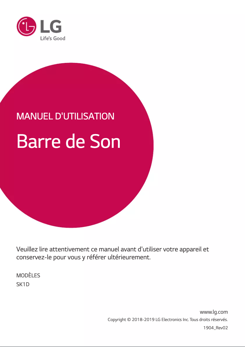 Page 1 of the manual User Manual LG SK1D