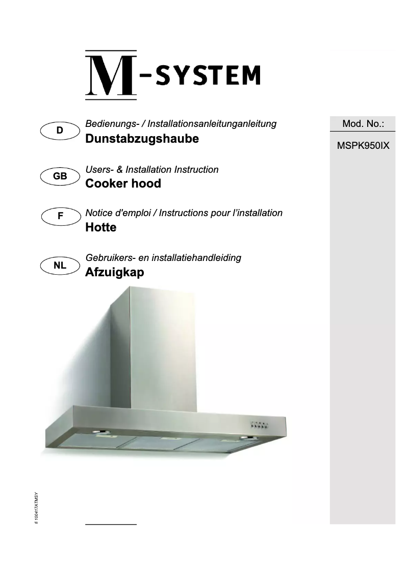 Page 1 of the manual User Manual M-System MSPK 950IX