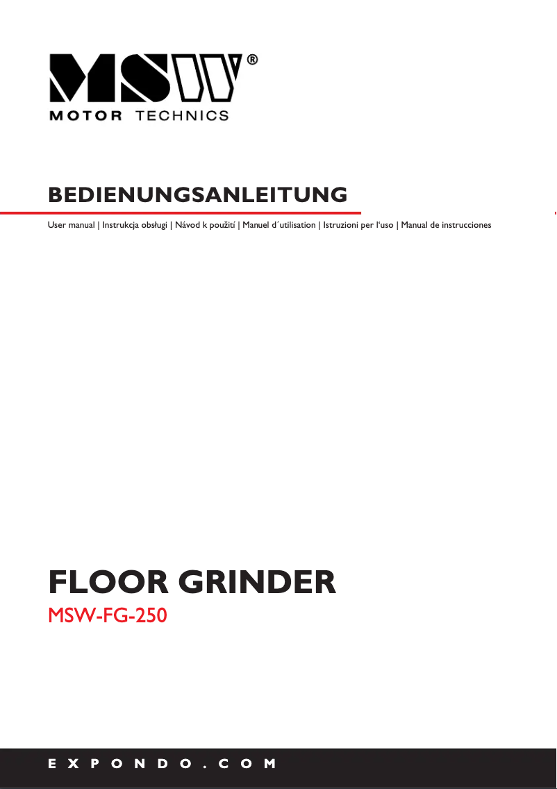 First page image of the manual for MSW-FG-250