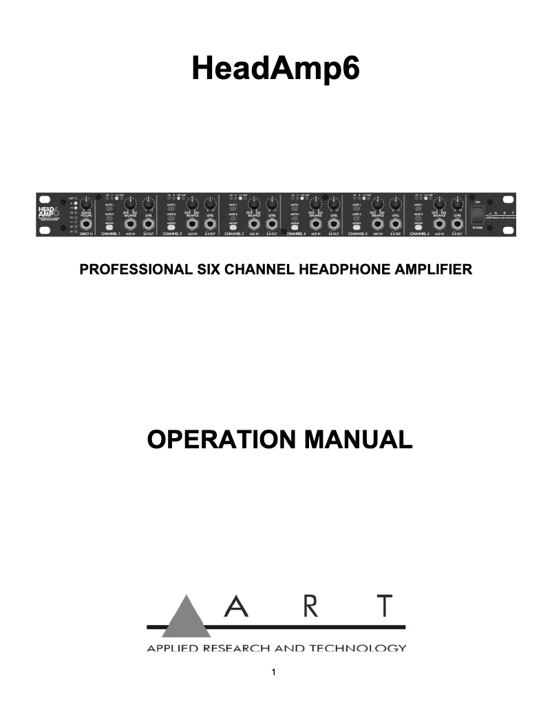 Page 1 of the manual User Manual ART HeadAmp 6