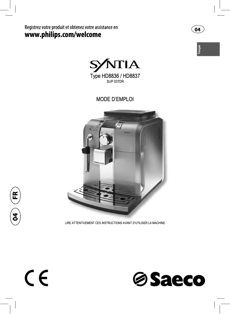 First page image of the manual for Saeco Syntia HD8836