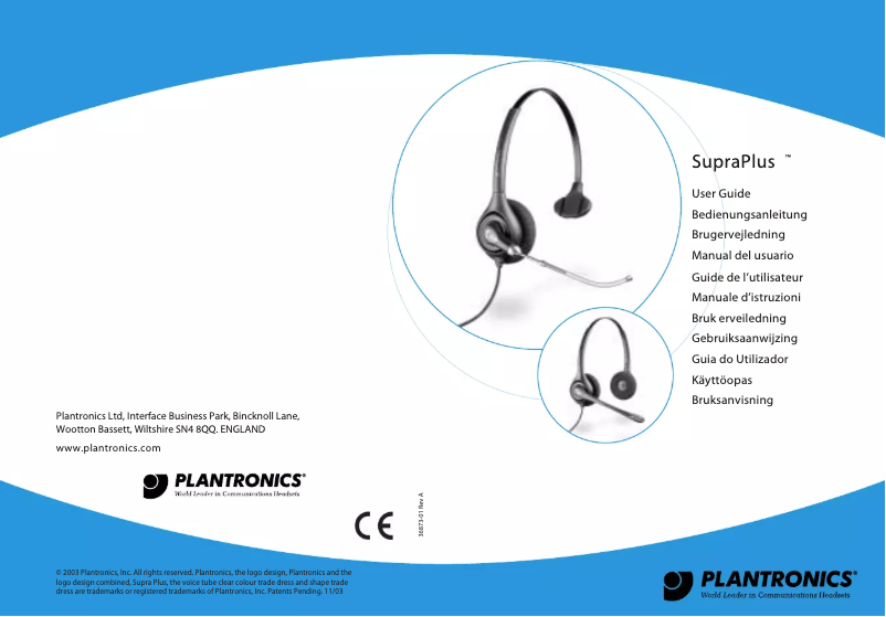 Page 1 of the manual User Manual Plantronics SupraPlus H261N