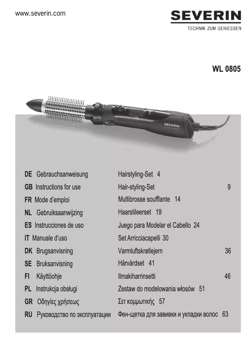 Page 1 of the manual Technical Sheet Severin WL 0805