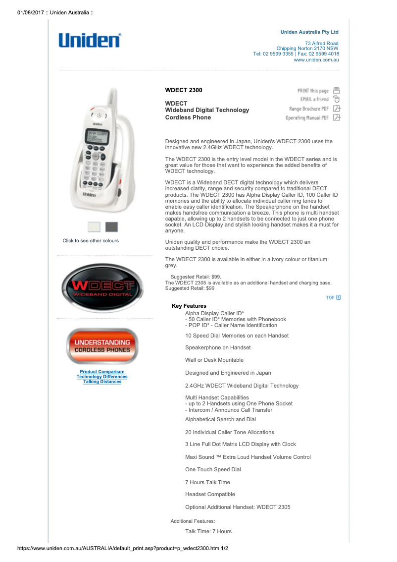 First page image of the manual for WDECT 2300