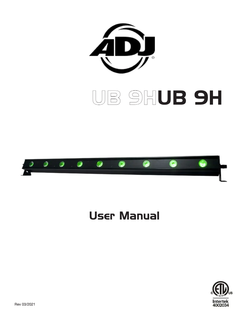 Page 1 of the manual User Manual Adj UB 9H