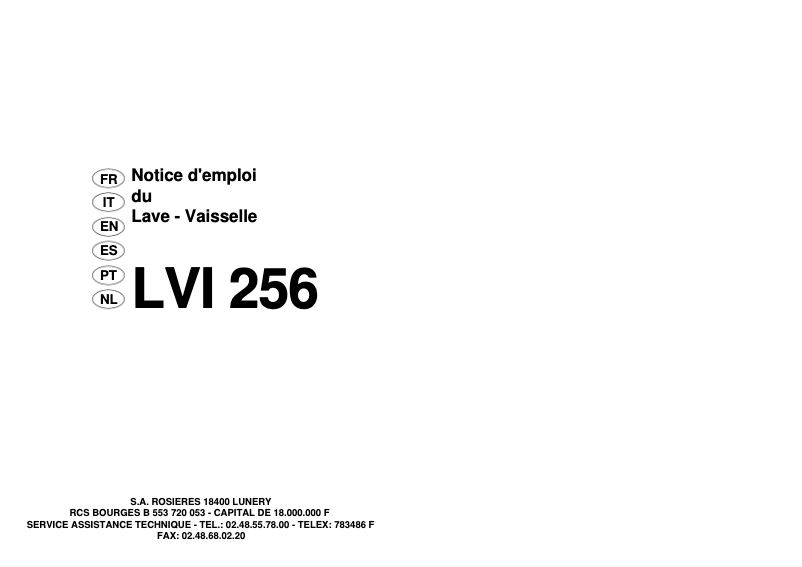 First page image of the manual for LVI256RUV/1