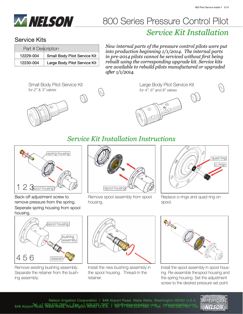 Page 1 of the manual Installation Guide Nelson 800 Series Pressure Reducing Valves