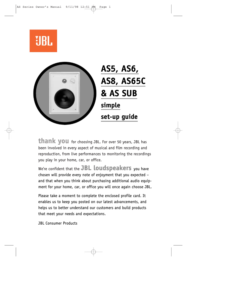 Page 1 of the manual User Manual JBL AS65C