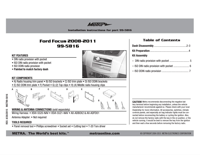 Page 1 de la notice Manuel utilisateur Metra 99-5816