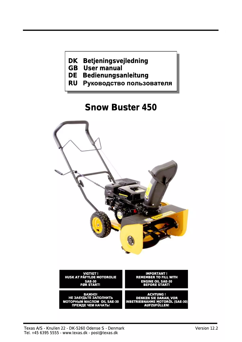 First page image of the manual for Snow Buster 450