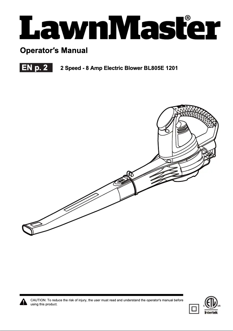 Page 1 of the manual User Manual LawnMaster BL805E 1201