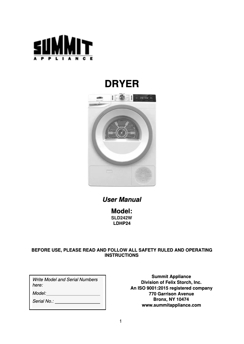 First page image of the manual for SLS24W3P