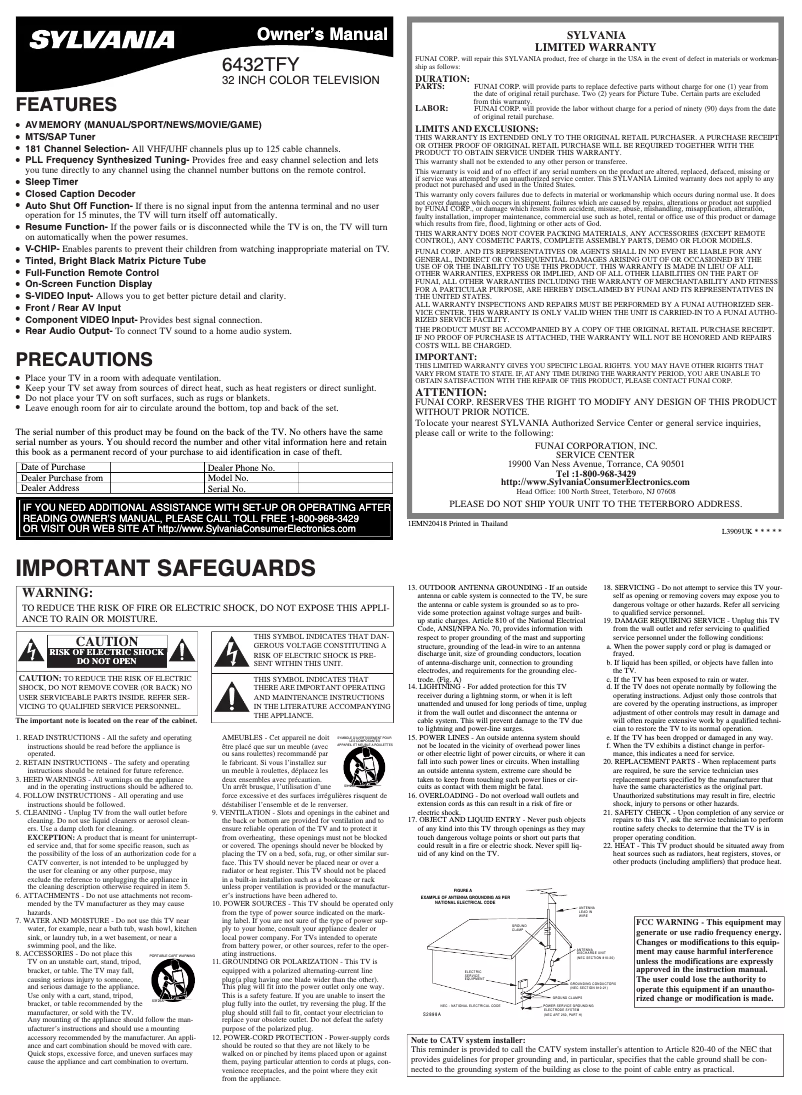 First page image of the manual for 6432TFY